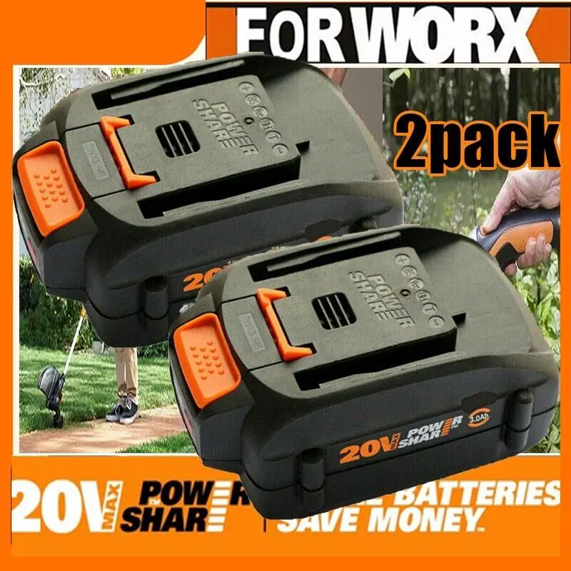 2PACK 20V 2.0Ah Lithium-Ion Power Share Batteries for Worx WA3578, WA3520, WA3525, WA3575, Cordless Tools Batteries, Lithium Cordless Tool Accessories