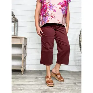 Judy Blue "Paul Bunyan" Tummy Control Oxblood Wide Leg Crops