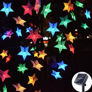 Outdoor Solar Star String Lights 30ft 50LED Multicolor Star Twinkle Lights Solar Powered Garden Decor Lights Playhouse Lawn Patio Landscape Decor Lights for Christams Spring Summer Party