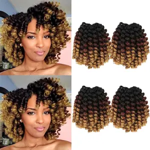 Jamaican Bounce Crochet Hair For Black Women - 4 Packs, 72 Roots,  Black, Jumpy Wand Curls, Short Pre-Looped Curly Hair (8 inch, 1B/30/27)