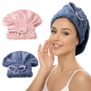 2 Pack Microfiber Hair Drying Caps For Woman,Ultra Absorbent Fast-Drying Hair Turban Wraps with Cute Bowtie Design,Extrame Soft For Curly Long Wet Hair,Light Shiny Hair