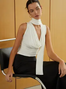 Solid Twist Front Sleeveless Blouse Solid Twist Front Sleeveless Blouse