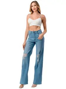 Annie - Stretchy Denim Wide Leg Jeans - Lover Brand Fashion Button Cotton Fabric Fit Womenswear Bottom Casual Chic High Waisted Piece Spot Style