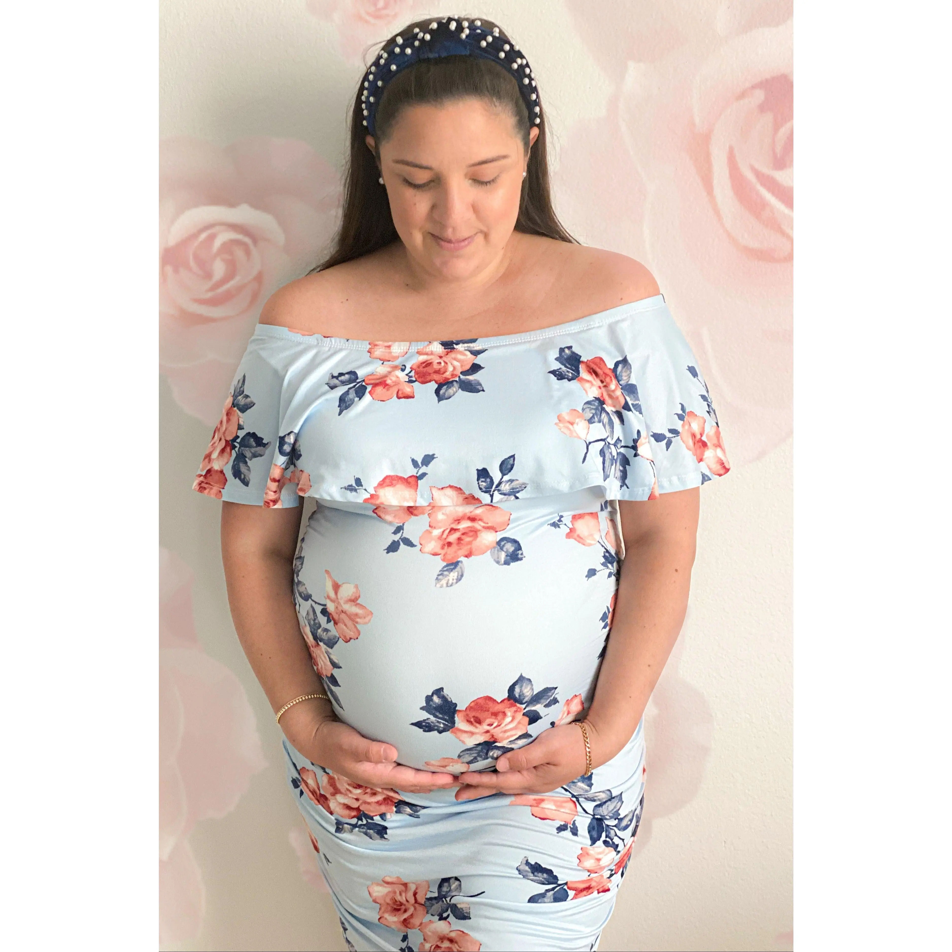 Light Blue Rose Print Ruffle Fitted Maternity Dress - TikTok Shop Light Blue Rose Print Ruffle Fitted Maternity Dress - TikTok Shop