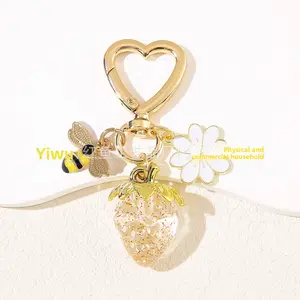 Wholesale New Cute Bee Strawberry Heart Keychain Women's Bag Pendant Keychain  carabiner