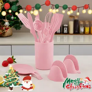Christmas Warm Gift Box 31-Piece Non-Stick Silicone Kitchen Utensil Set with Wooden Handles Safe Easy to Clean Essential for Cooking Baking Dorms Give the Gift of Cozy Winter Vibes
