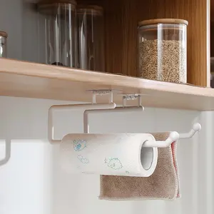 Large No-Drill Cabinet Hanging Paper Towel Holder, Toilet Paper Holder, Simple Style Kitchen Roll Storage Rack, Durable PP Material, Easy Hang Instant Use, Minimalist