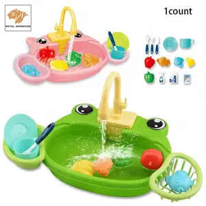 Cute Kids Role-Play Electric Dishwasher Set, Interactive Water Play Kitchen Sink, Reusable Toy for Washing Games, Requires Aa Batteries