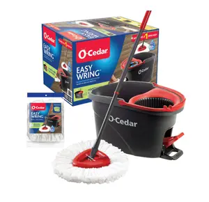 O-Cedar EasyWring Microfiber Spin Mop & Bucket System with 2 Extra Mop Head Refills (3 Total) Hands-Free Floor Cleaning