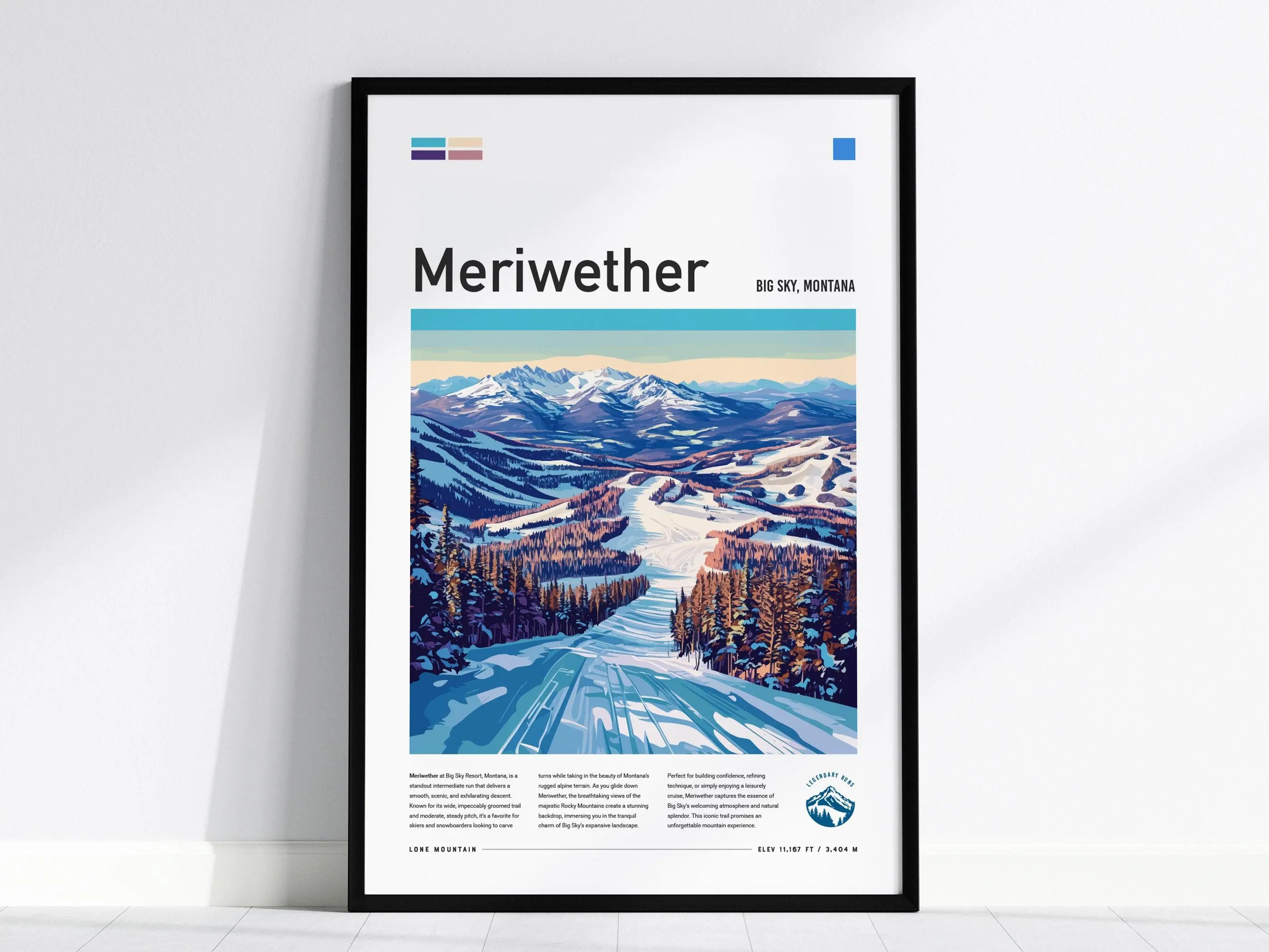 Meriwether Ski Run Poster | Big Sky Resort Montana Wall Art