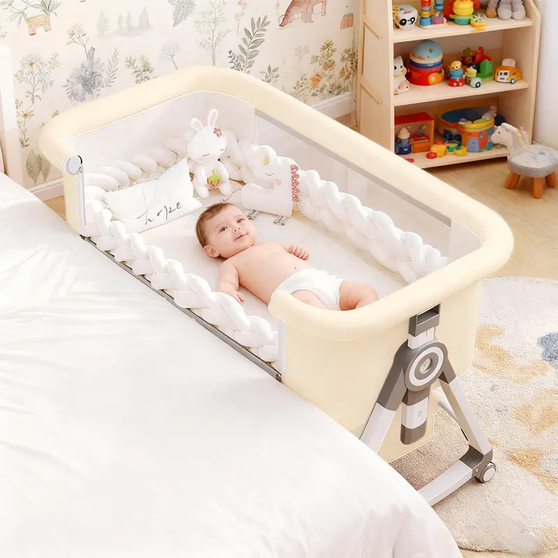 Baby Bassinet, 4-in-1 Baby Bassinets Bedside Sleeper with Wheels and Mosquito Net,Bedside Bassinet for Baby with Comfy Mattress, Mattress&Breathable Mesh,Storage Basket Foldable Portable Adjustable Height soft sheet boy bassinet storage foldable crib baby