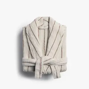 Turkish Cotton Pinstripe Robe M Parchment & Mocha- Parachute