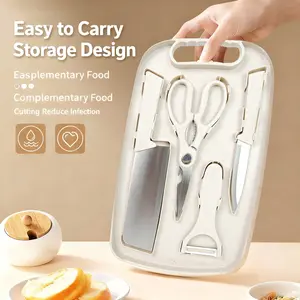 5 in 1 Mini Knife and Cutting Board Set, Small Camping Cutting Board Cutting Board Scissors, Dorm Kitchen Essentials Travel Knife Set