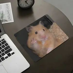 Cute Hamster Square Gaming Mouse Pad,Humorous Animal Desktop Decorative Protective Pad, Rubber Anti-slip Lockedge Work Pad, Small Size Suitable for Laptop, Desktop Computer Games, Work, Family, Gaming Mousepad