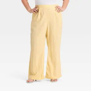 Women's Relaxed Linen Trousers - A New Day Yellow 4X