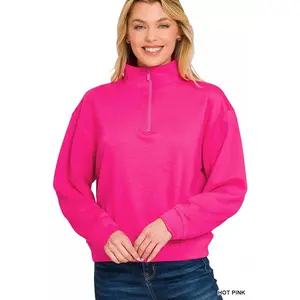 Zenana Scuba Half Zip Pullover Sweatshirt