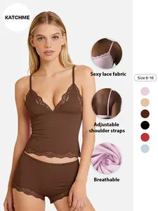 Sexy Lace Deep V Wireless Bra Set, Fashionable Spaghetti Strap Top, Comfortable Undergarment, Stylish Women's Lingerie, Underwear Sets