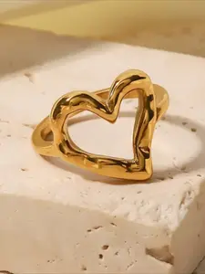 Fashion Simple Hollow Heart Stainless Steel Open Ring, Casual Women Daily Commute Versatile Personalized Ring, Stylish Accessory, Elegant Rings