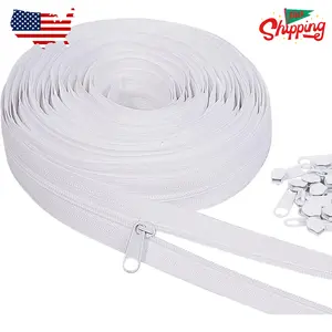 10Yards White Nylon Coil Zipper by The Yards, #3 Bulk Zippers