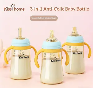 3-in-1 Anti-Colic Baby Bottles & Sippy Cups for 0-12 Months+ – PP Nursing Bottles, Spout Cups & Training Cups for Infants and Toddlers