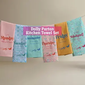 Dolly Parton Cotton Kitchen Towels with Signature Embroidery - Soft, Durable, and Multipurpose 6-Pack Décor Set