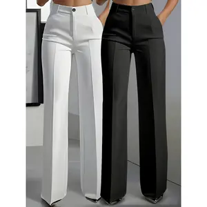 Women's Elegant Fashion Office Business Casual Straight Pants, 2-Pack, Suitable for All Seasons, Woven Fabric, Medium Thickness, Slim Fit