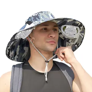 Men's Sun Hat with 2 Solar Fans, UV Protection Wide Brim/Beach Hat/Bucket Hat/Visor/Garden Hat/Fishing Hat/, Solar Powered + USB Charging Dual Powered, Built-in Large Capacity Lithium Battery, UPF50+