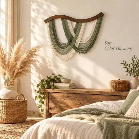 Cotton Lightweight Hangable Macrame Wall Hanging - Hand-Knotted Dip-Dyed Woven Tapestry with Wooden Accents, Hook, 31.5x23.6" Sage Green Soulful Art, Bohemian Decor for Bedroom, Wall Trim for Home Improvement (For Bohemian Decor Enthusiasts)