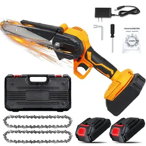 Mini Chainsaw 6 Inch, Upgraded Portable Electric Chainsaw Cordless, Handheld Small Chainsaw for Tree Trimming Wood Cutting, Courtyard and Garden (2 Batteries and 2 Chains Included) fathersdaygift
