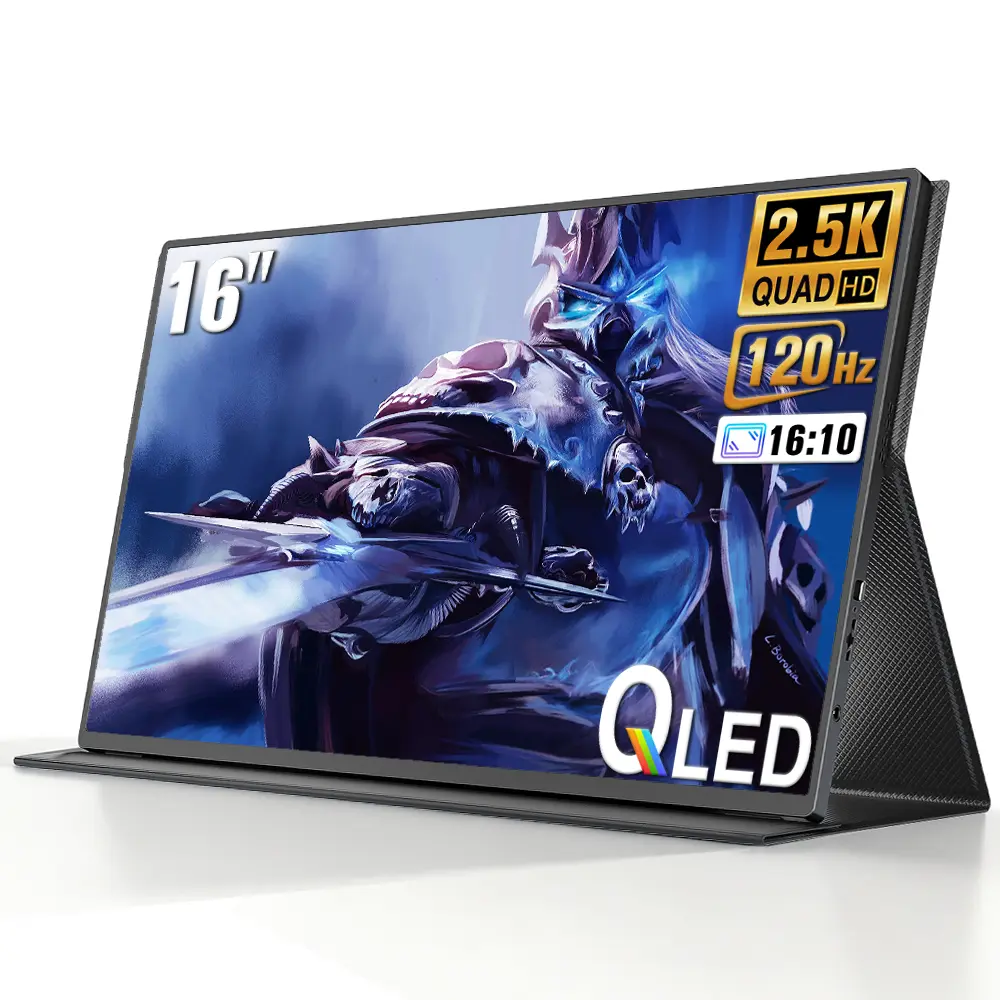 UPERFECT 16 inches   2.5K 120Hz Portable Monitor Secondary Gaming Monitor Comes with Leather Case I take my monitor to outdoor cafes Portable and Lightweight Can be connected with a single cable Connects to PS5 and Switch consoles