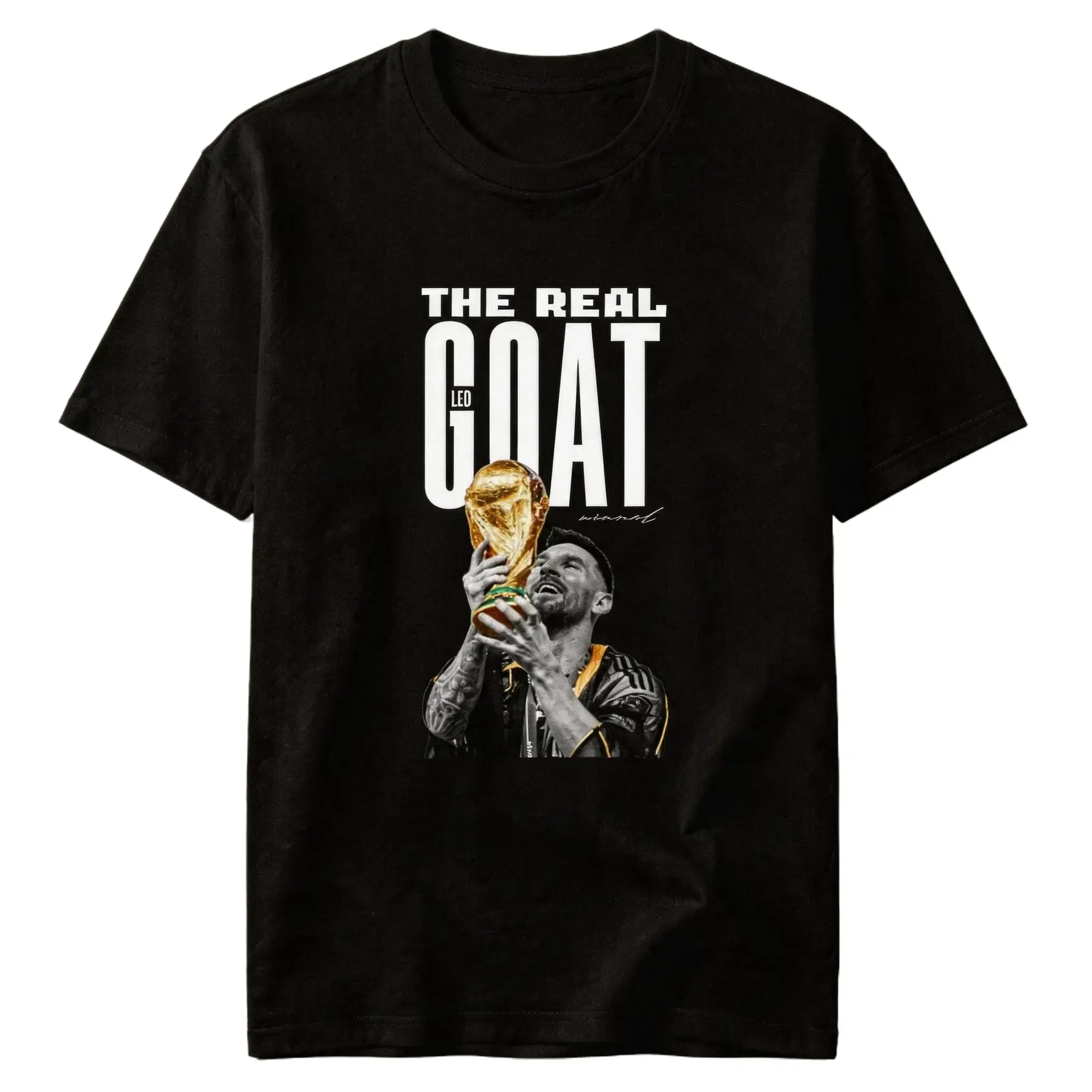 The Real GOAT Soccer Trophy Graphic T-Shirt, Unisex Football Fan Tee for Men Women, Game Day Sports Streetwear Shirt