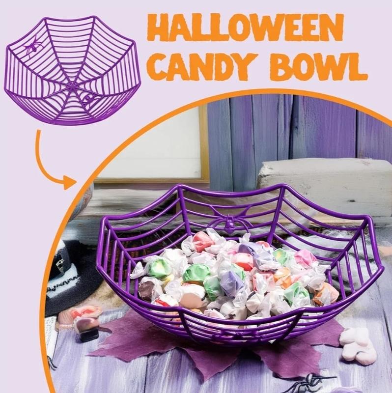 5 Pcs Halloween Candy Bowl Dish Spider Web Halloween Decorations Indoor Decor, Party Supplies Favors Table Desk Haunted House Trick Or Treat Basket Plastic