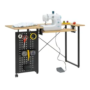 Pivot Sewing Table with Swingout Pegboard Panel with Storage Accessories and Height Adjustable Platform Graphite/Ashwood 13395