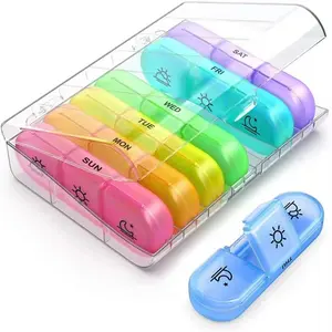 Weekly Pill Organizer, Portable Travel Medicine Box, 7-Day Large Capacity Bottle, Light-Proof Drug Case, Vitamins, Drugs, Supplements (2 Colors)