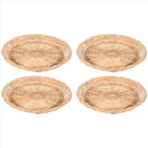 4 Pcs Bamboo Paper Plate Holder - 10 Inch Round Woven Plate Holder, Reusable Paper Plate Holders for Picnic Party