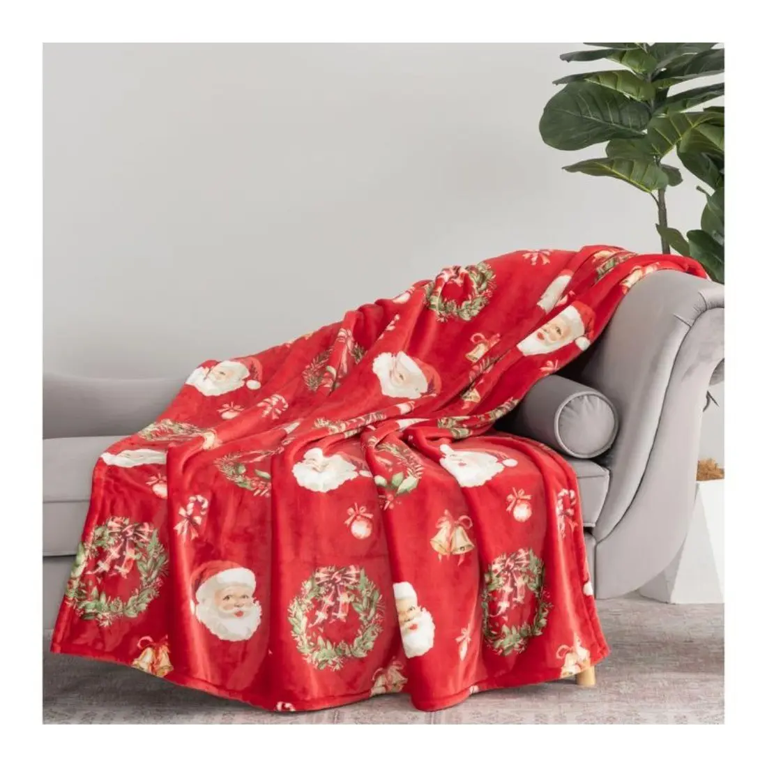 Oversized Red Santa Throw Blanket - Jumbo Sizes, Soft Cozy and Snuggly Festive Couch Wrap for Couch Coziness, Ideal Holiday Blanket Gifts for Family and Friends