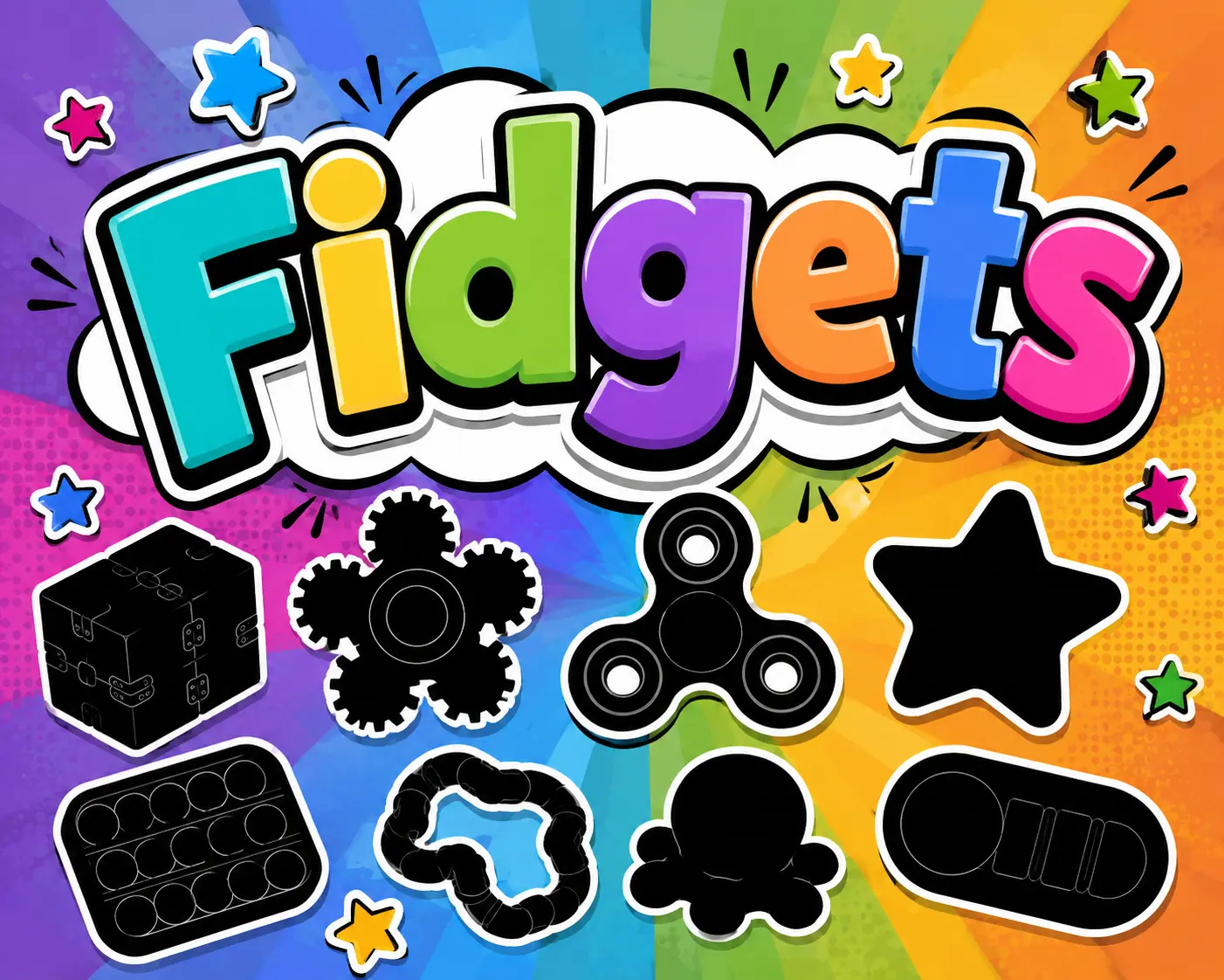 Fidgets- Wide Variety of fun, stress relieving fidgets! Colorful Mesicube