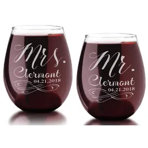 Infinity Mr Mrs Custom Stemless Glass Couples Soon to Be Husband Wife Wedding Gift Favor Newly Married Bride Groom Set of 2 Wine Glasses