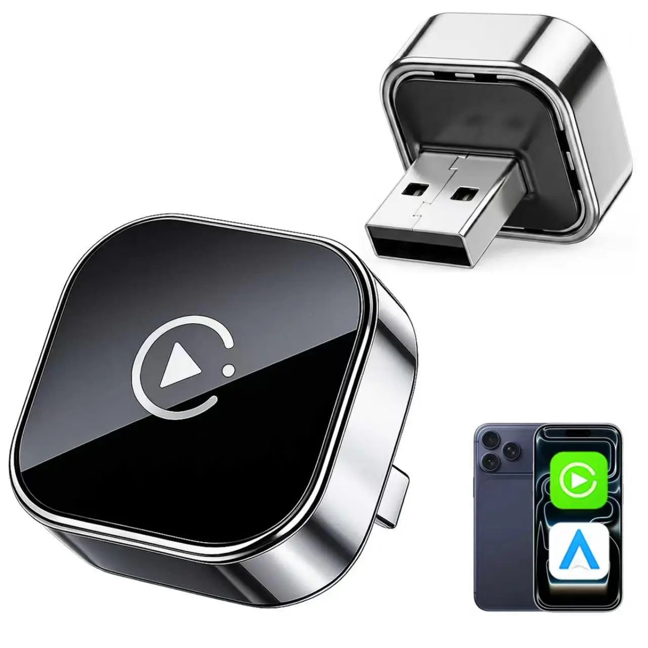2-in-1 Wireless CarPlay & Android Auto Adapter, Plug & Play Dongle for Factory Wired CarPlay/Android Auto Cars, Includes USB-A & USB-C Adapters, Auto Reconnect & OTA Online Update
