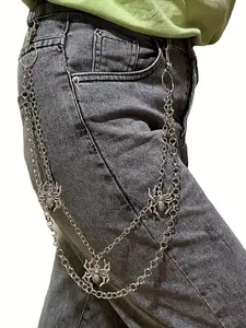 Men's Punk Style Spider Design Layered Pants Chain, Trendy Edgy Style Hip Hop Novelty Side Pants Belt, Hippie Clothes Accessories for Daily & Party Decor