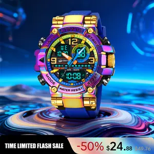 【SummerVibes】Men's Colorful Punk Style Quartz Watch, Jumpstart sale Multi.Functional Waterproof Dual Display Wristwatch, TrendyFashion Sport Watch, Birthday Gift with Gift Boxfashionable wristwatch multifunctional summervibes