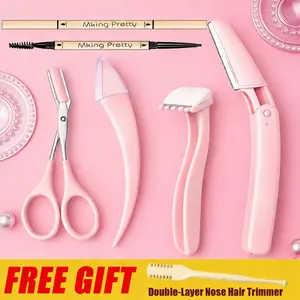 Eyebrow Scissors Set, 4-6pcs/set Eyebrow Trimmer+Bonus gift: nose hair trimmer, Eyebrow Shaping Tool, Eyebrow Product for Women & Girls Men & Boys Unisex, Portable Eye Makeup Tools for Home & Travel,Free gift: Double-sided nose hair trimmer