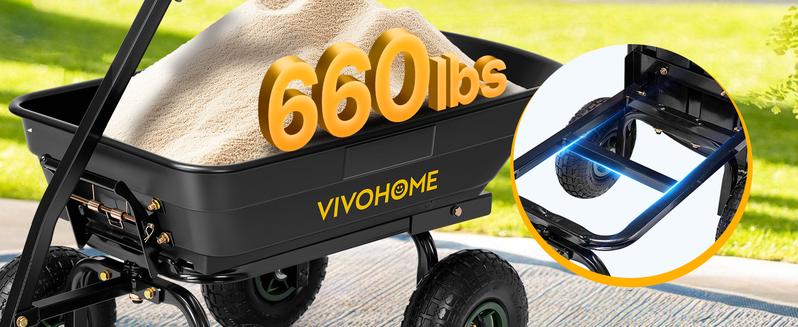 VIVOHOME 4 Cu.Ft 660lbs Wheelbarrow Garden Cart Dump Wagon with 2-in-1 Convertible Handle Attach to ATV or Tractor, 10" All Terrain Wheels, Quick Release System, Heavy Duty Utility Trailer for Yard VIVOHOME 4 Cu.Ft 660lbs Wheelbarrow Garden Cart Dump Wagon with 2-in-1 Convertible Handle Attach to ATV or Tractor, 10" All Terrain Wheels, Quick Release System, Heavy Duty Utility Trailer for Yard