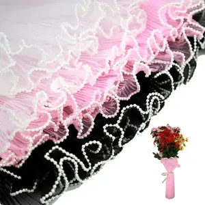 Flower Wrapping Mesh,White  Mesh Wrap Roll Korean Bouquet Wrapping Net Yarn Wrinkle Waves Paper, Yarn Floral Bouquet  Packaging Materials,Wedding Birthday Decoration 4.5 yards (black)