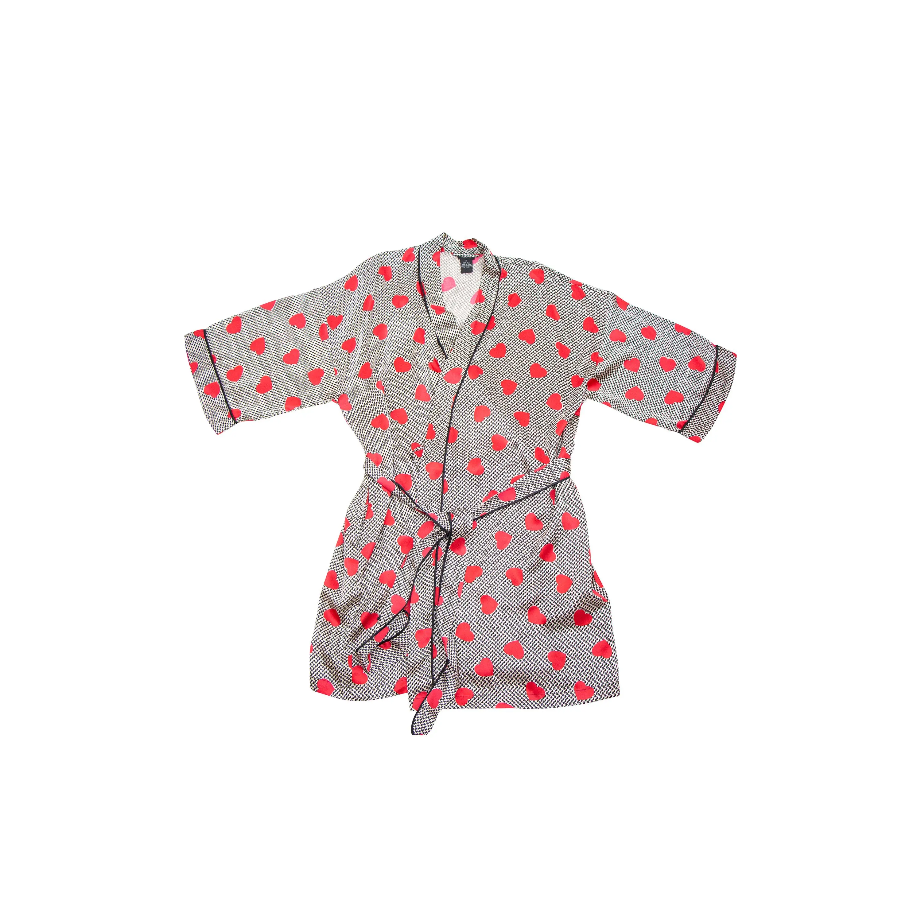 Ladies Valentines Day Red Heart Silk Kimono Robe Ivory