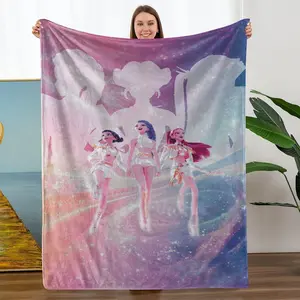 Comfortable Flannel Blanket K-Pop Hunter Girl Theme, Starry Sky Pattern, Gradient, Silver Color Print, Perfect for Living Room and Camping