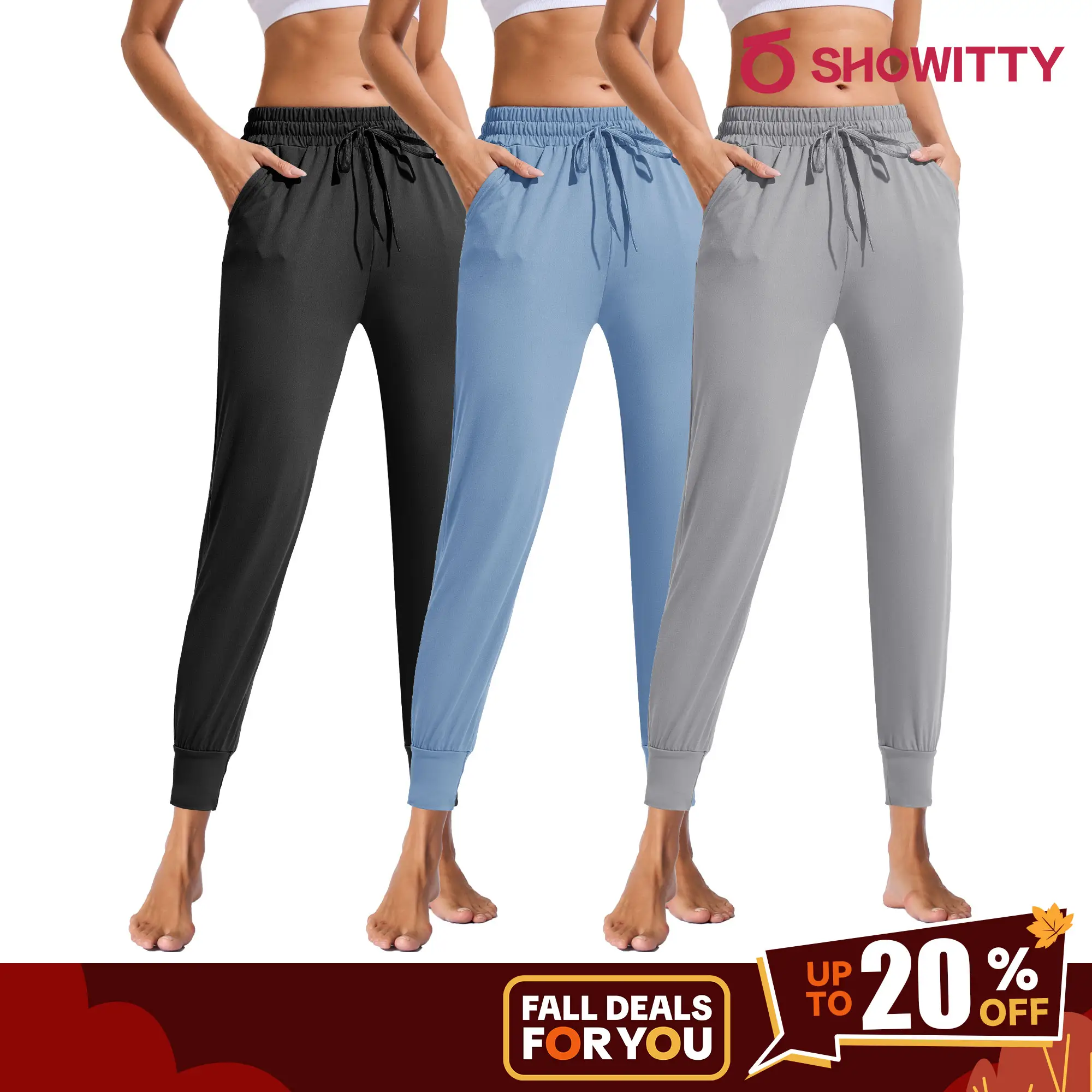 SHOWITTY Women's High Waisted 3 Pack Joggers – Lightweight Sweatpants with Pockets, Comfy Yoga Pants for Workout, Travel & Lounge
