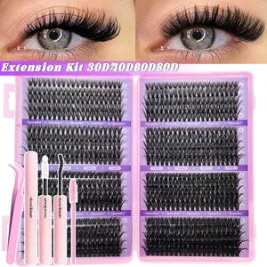 DIY Lash Book Kit-8-16mm Premium Lash Extensions 10D-150D, Bold Wild Volume Falsies, Individual Cluster Lashes with Glue Tweezers Brush, Christmas Eve NYE Bash Winter Party Daily Wear, Soft Lightweight Reusable for Beginners&Beauty Aficionados