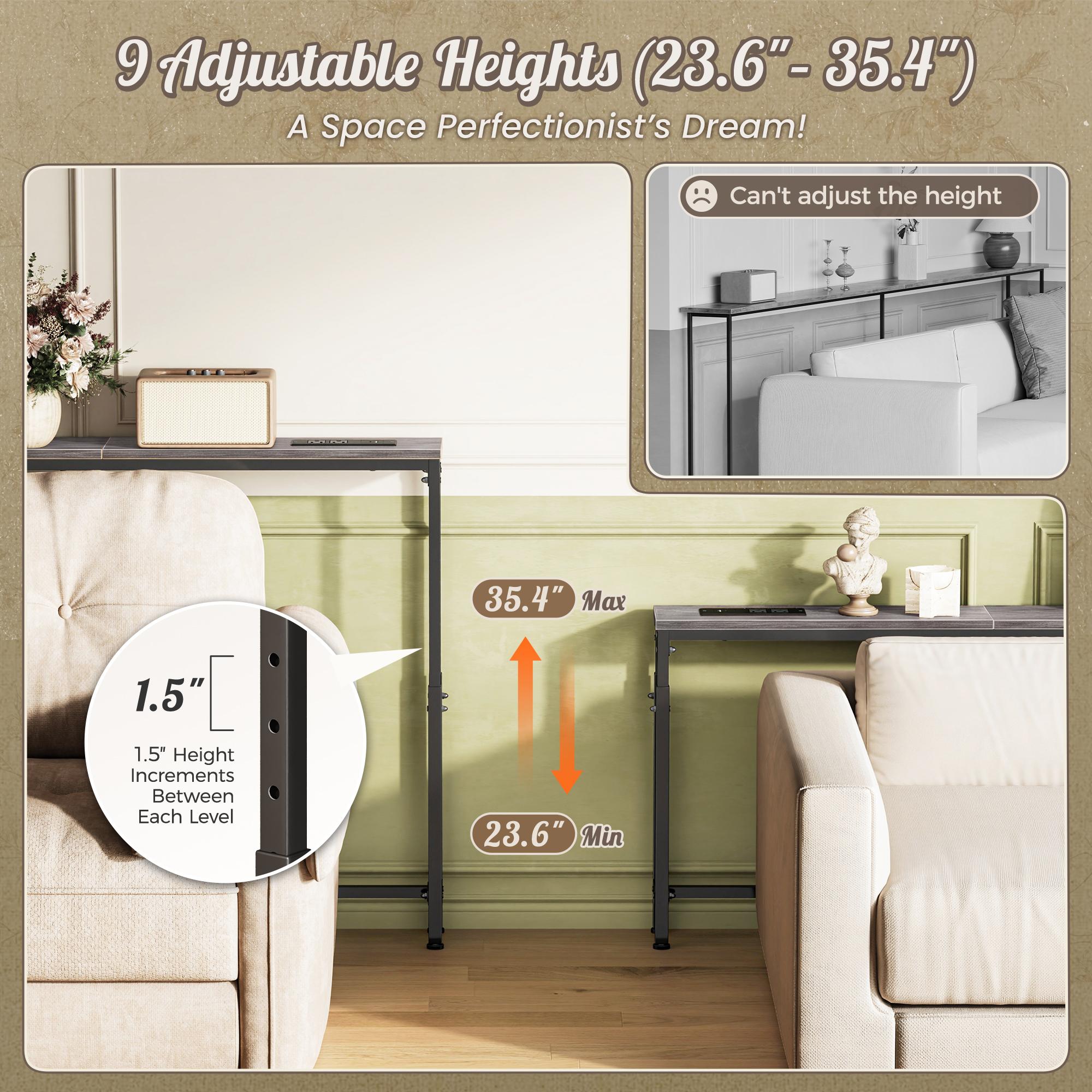 Huuger Narrow Console Table with Power Outlets & USB-C, 23.6"-35.4" Adjustable Height Sofa Table Behind Couch, Extendable Long Console Table, Wall-Protected Pads Huuger Narrow Console Table with Power Outlets & USB-C, 23.6"-35.4" Adjustable Height Sofa Table Behind Couch, Extendable Long Console Table, Wall-Protected Pads