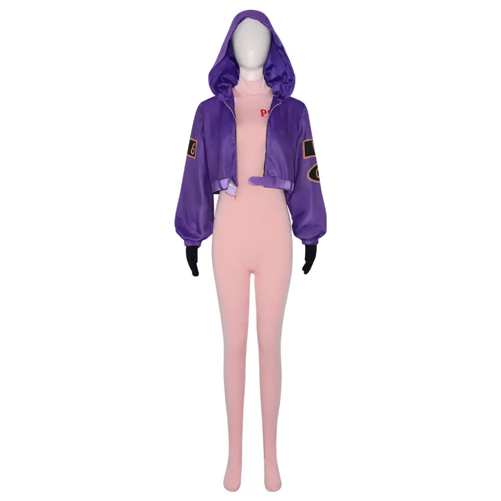 Lilith Purple Hooded Jacket Pink Bodysuit Cosplay Costume Set with Gloves for Comic Con